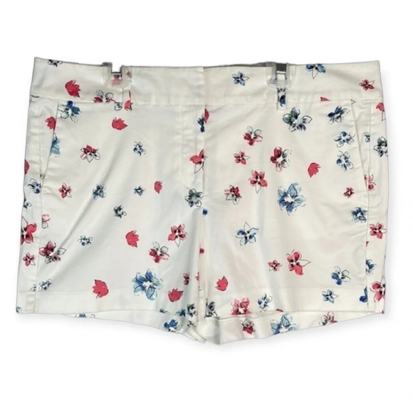 ANN TAYLOR Flower Print Classic Shorts White Pockets Mid Rise Size 12 Petite - Picture 2 of 9